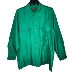 New BOGARI Emerald Green Silk Button Up Dress Men’s Shirt Size L Luxury, Travel